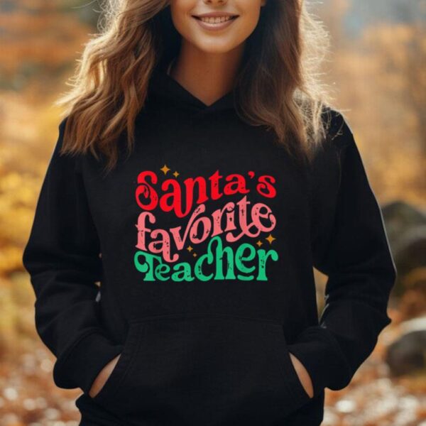 Santa's Favorite Teacher Christmas Retro Teacher Life Xmas Unisex Hoodie