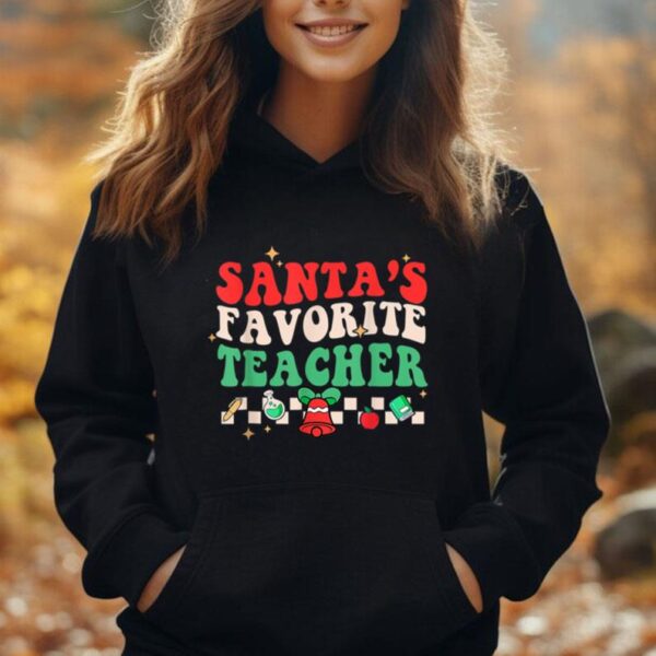 Santas Favorite Teacher Funny Christmas Groovy Santa Holiday Unisex Hoodie