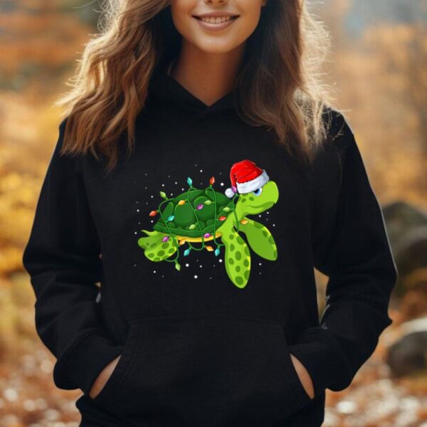 Sea Turtle Christmas Lights Funny Merry Christmas Santa Hat Unisex Hoodie