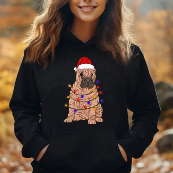 Shar Pei Dog Christmas Wearing Hat Santa Lights Unisex Hoodie