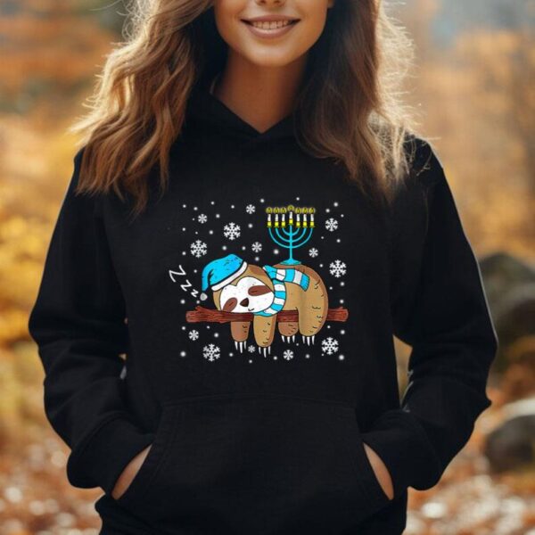 Sleeping Sloth Menorah Hanukkah Chanukah Animal Jewish Gift Unisex Hoodie