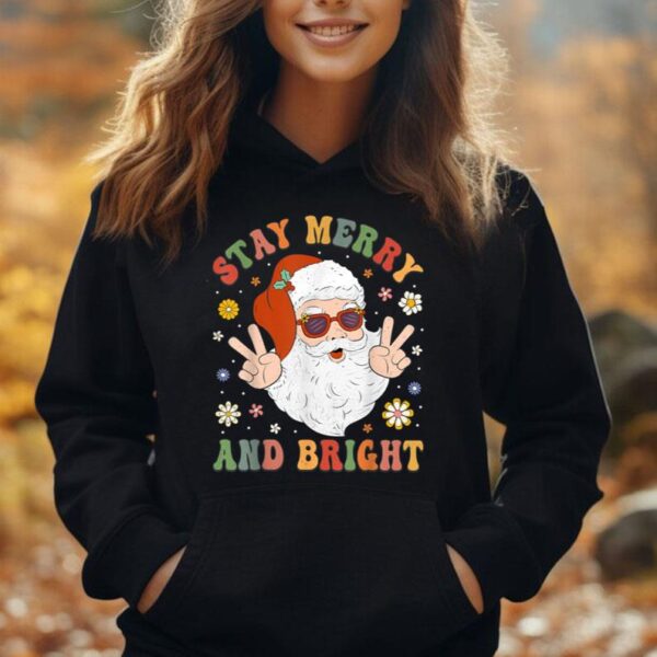 Stay Marry and bright Groovy Christmas Hippie Santa Clause Unisex Hoodie