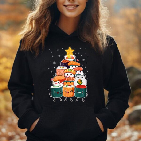 Sushi Fast Food Xmas Tree Lights Funny Santa Sushi Christmas Unisex Hoodie