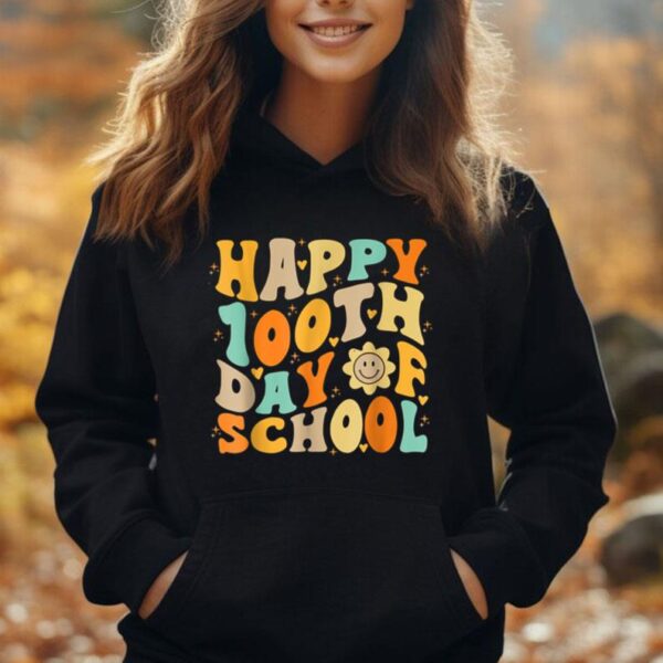 Teacher Kids Retro Groovy 100 Days Happy 100th Day Of School Unisex Hoodie