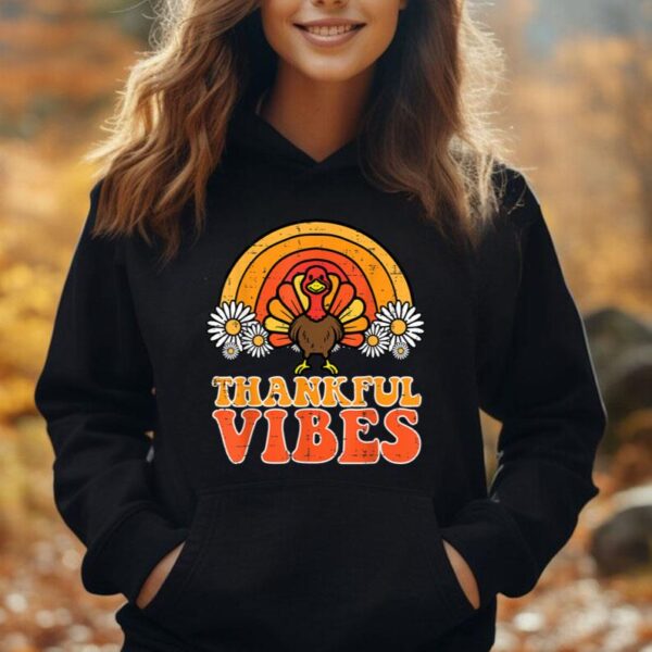 Thankful Vibes Turkey Rainbow Funny Retro Thanksgiving Women Unisex Hoodie