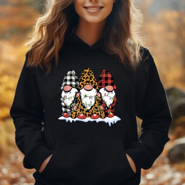 Three Gnomes with Buffalo Plaid Pajamas & Christmas Lights Unisex Hoodie