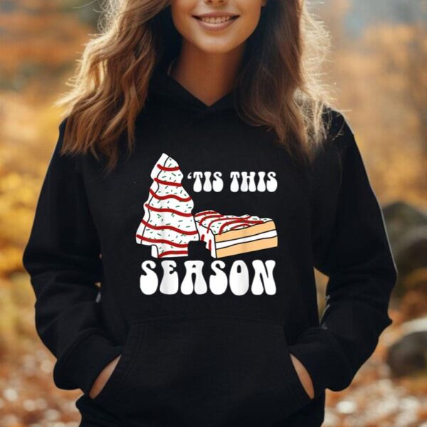 Tis The Season Christmas Tree Cake Groovy Retro Vintage Unisex Hoodie