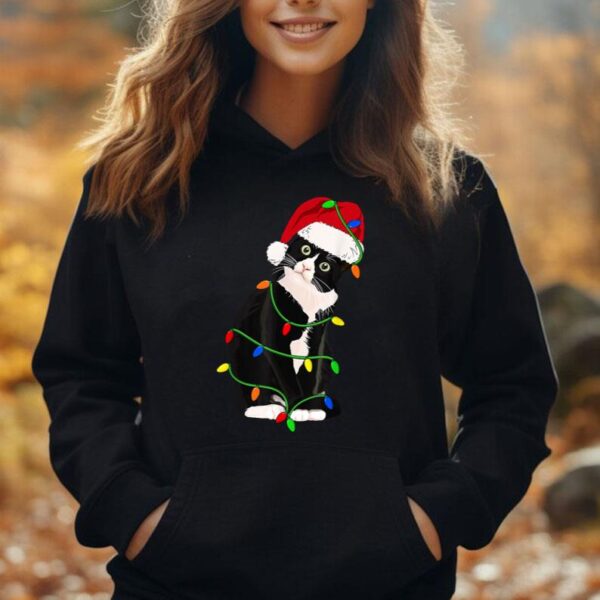 Tuxedo Cat Meow Santa Tuxie Christmas Tree Lights Cat Catmas Unisex Hoodie