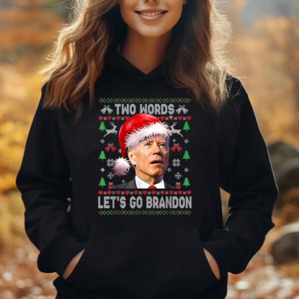 Two Word Let's Go Brandon Funny Joe Biden Christmas Sweater Unisex Hoodie