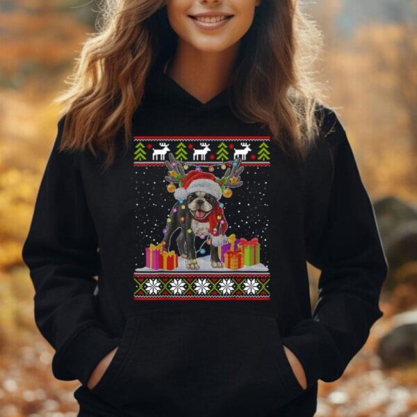 Ugly Sweater Christmas Lights Boston Terrier Dog Lover Unisex Hoodie