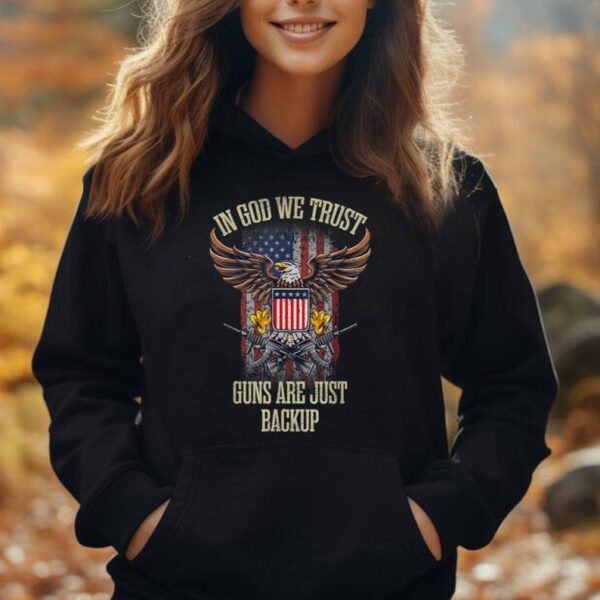 Vintage American Flag In God We Trust Guns Are Just Backup Unisex Hoodie