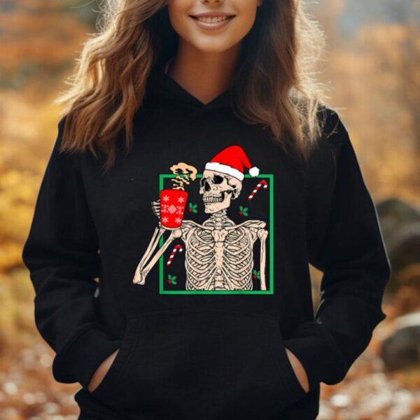 Vintage Christmas Skeleton Santa Drinking Christmas Coffee Unisex Hoodie