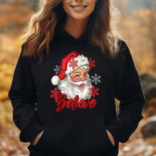 Vintage Snow And Santa Claus Merry Christmas Believe Christ Unisex Hoodie