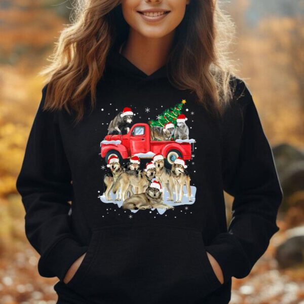 Wolf Riding Red Truck Merry Christmas X Mas Ugly Unisex Hoodie