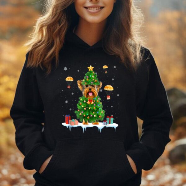 Yorkie Christmas Tree Lights Merry Christmas Pajamas Unisex Hoodie