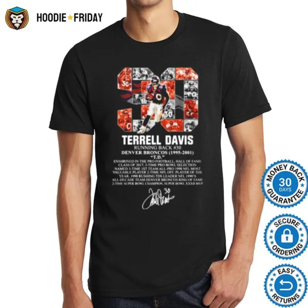 30 Terrell Davis Running Back Denver Broncos 1995 2001 Signature Shirts