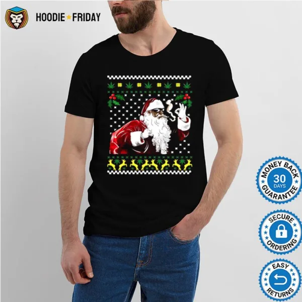 African American Santa Marijuana Weed 420 Ugly Christmas Shirts