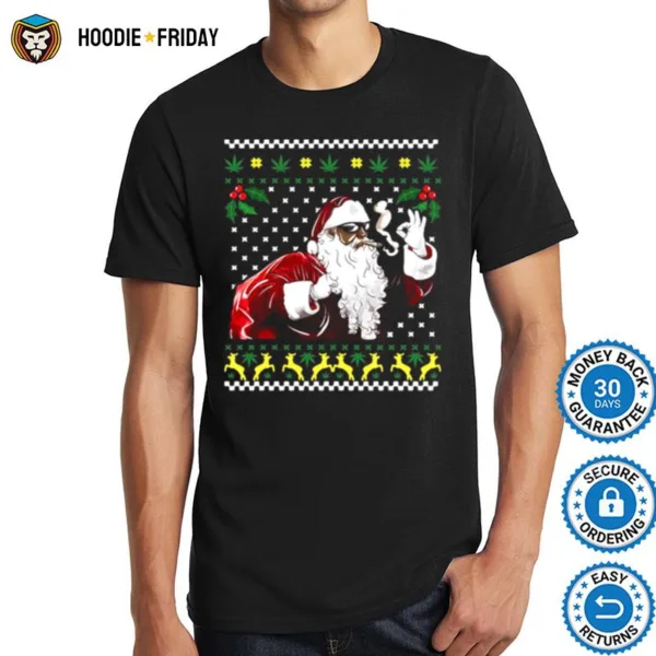 African American Santa Marijuana Weed 420 Ugly Christmas Shirts