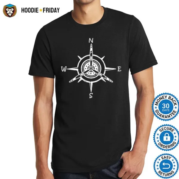 Airplane Compass Aircraft Propeller Prop Aviation Shirts