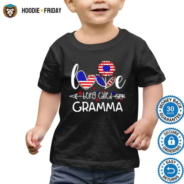 American Flag Flower Love Being Called Gramma Shirts