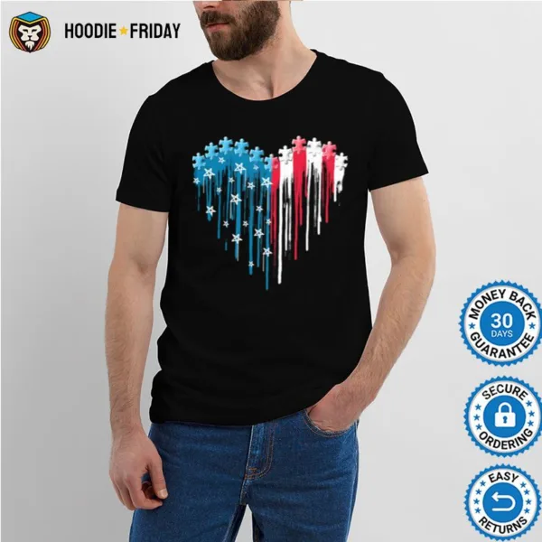 Autism Heart With American Flag Shirts