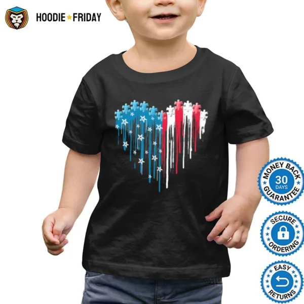 Autism Heart With American Flag Shirts