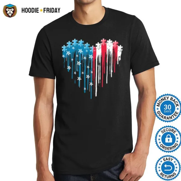 Autism Heart With American Flag Shirts