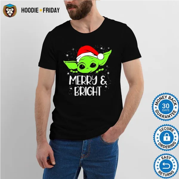 Baby Yoda Hat Santa Merry And Bright Christmas Shirts