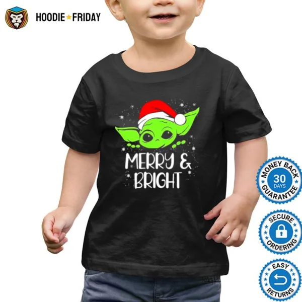 Baby Yoda Hat Santa Merry And Bright Christmas Shirts