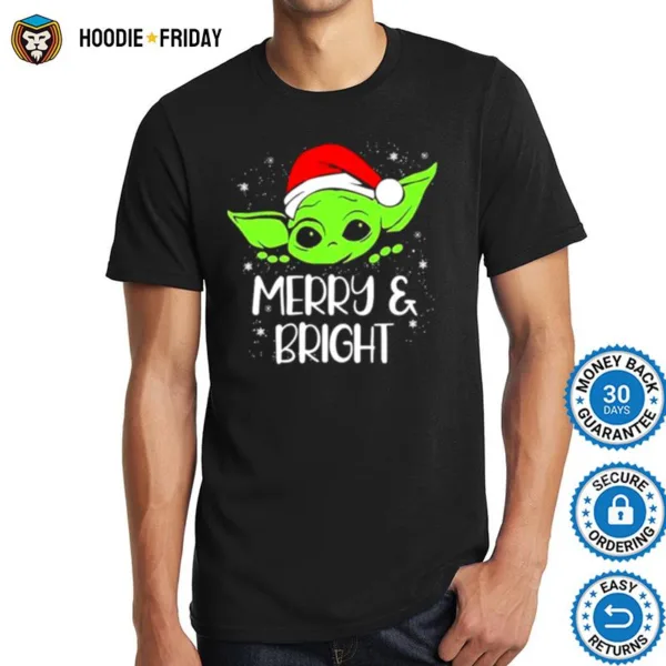 Baby Yoda Hat Santa Merry And Bright Christmas Shirts