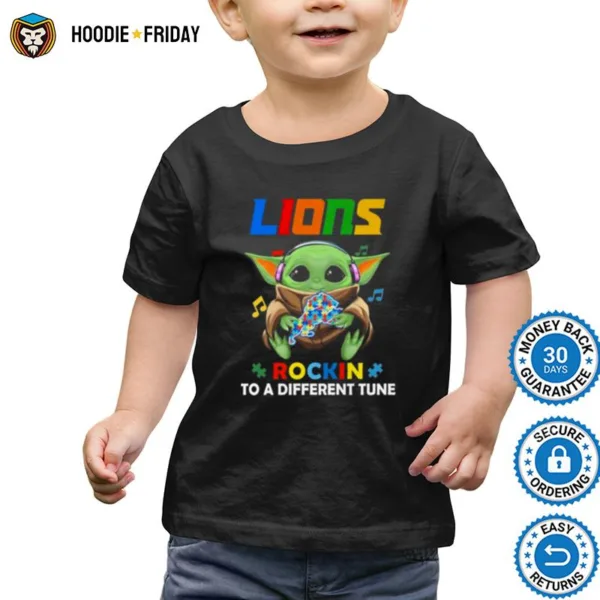 Baby Yoda Hug Detroit Lions Autism Rockin To A Different Tune Shirts