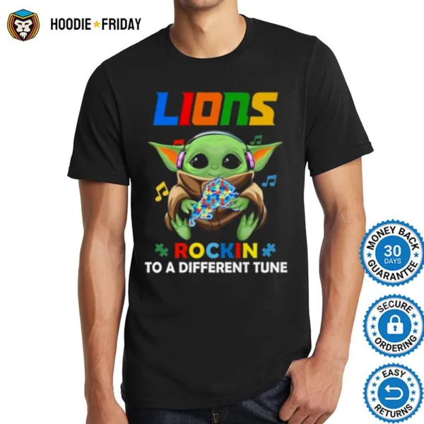 Baby Yoda Hug Detroit Lions Autism Rockin To A Different Tune Shirts