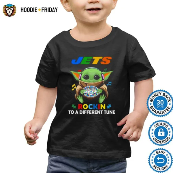 Baby Yoda Hug New York Jets Autism Rockin To A Different Tune Shirts