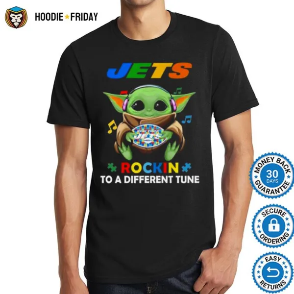 Baby Yoda Hug New York Jets Autism Rockin To A Different Tune Shirts