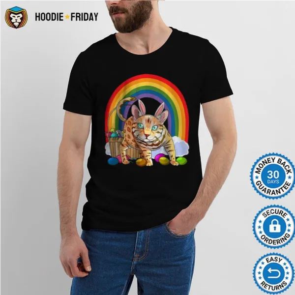 Bengal Cat Easter Eggs Bunny Rabbit Rainbow Shirts