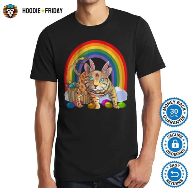 Bengal Cat Easter Eggs Bunny Rabbit Rainbow Shirts