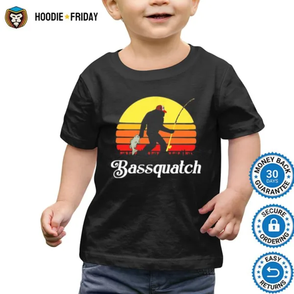 Bigfoot Fishing Bassquatch Sunset Shirts