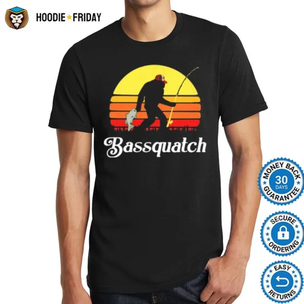 Bigfoot Fishing Bassquatch Sunset Shirts