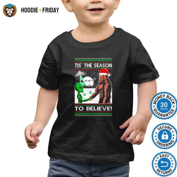 Bigfoot Tis?The Season To Believe In Conspiracies Aliens Ufo Ugly Christmas Shirts