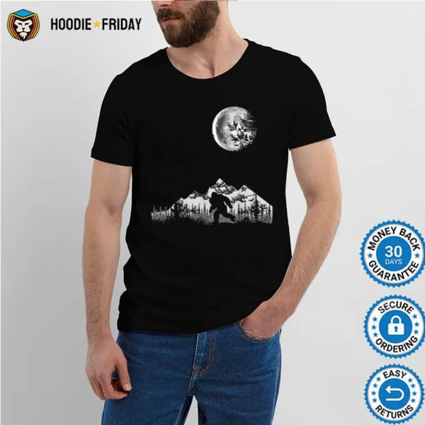 Bigfoot Walking In The Forest Moon Night Sky Sasquatch Shirts