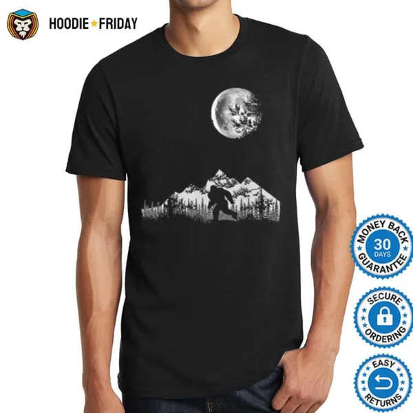 Bigfoot Walking In The Forest Moon Night Sky Sasquatch Shirts