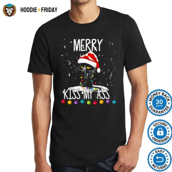 Black Cat Christmas Lights Shirts