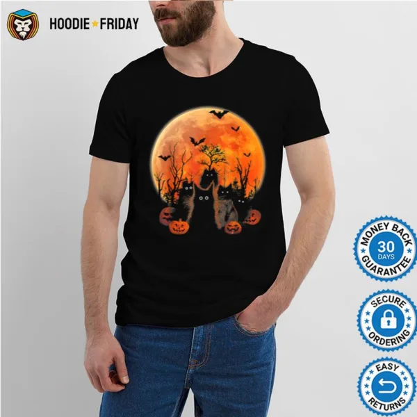 Black Cats Moon Pumpkin Funny Halloween Horror Gifts Shirts