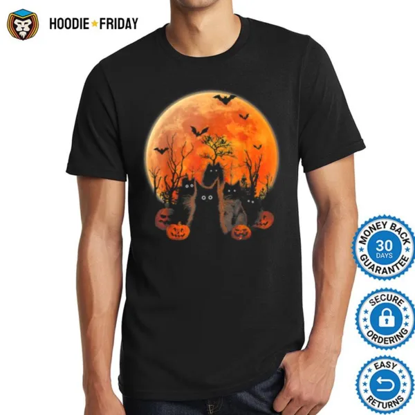 Black Cats Moon Pumpkin Funny Halloween Horror Gifts Shirts