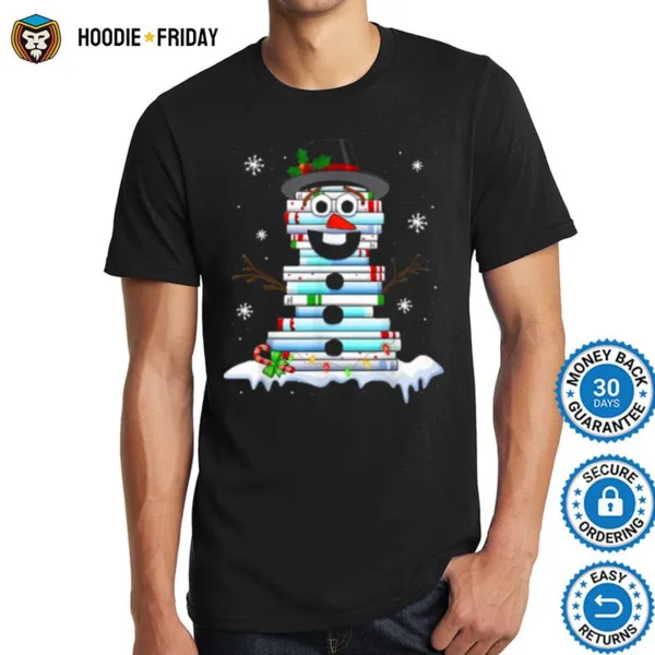 Book Stack Librarian Book Christmas Snowman Shirts