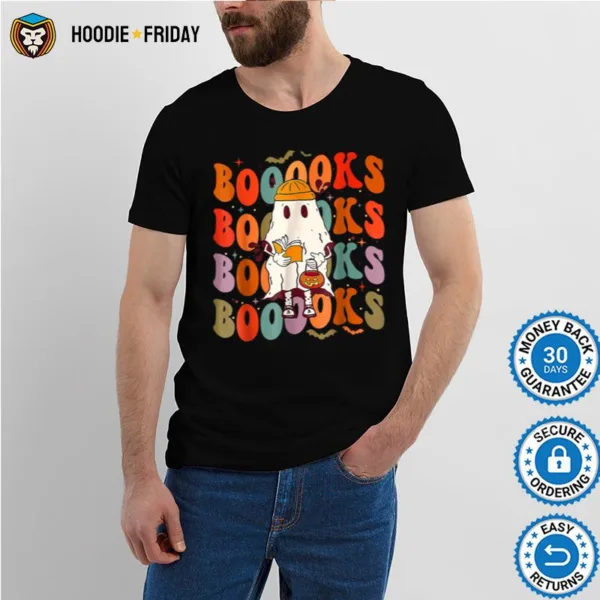 Booooks Groovy Cute Ghost Book Retro Reading Halloween Shirts