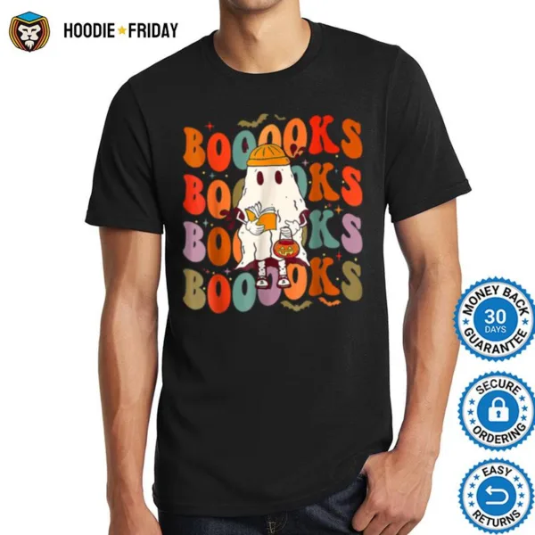 Booooks Groovy Cute Ghost Book Retro Reading Halloween Shirts