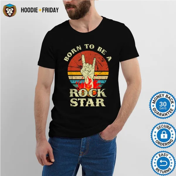 Born To Be Rock Star  Hand Horns Vintage Retro  B07Sgbhwtl Shirts