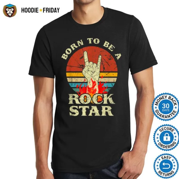 Born To Be Rock Star  Hand Horns Vintage Retro  B07Sgbhwtl Shirts