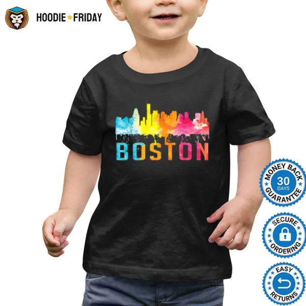 Boston Massachusetts Retro Watercolor Skyline Souvenir   B07R7Zc8X4 Shirts